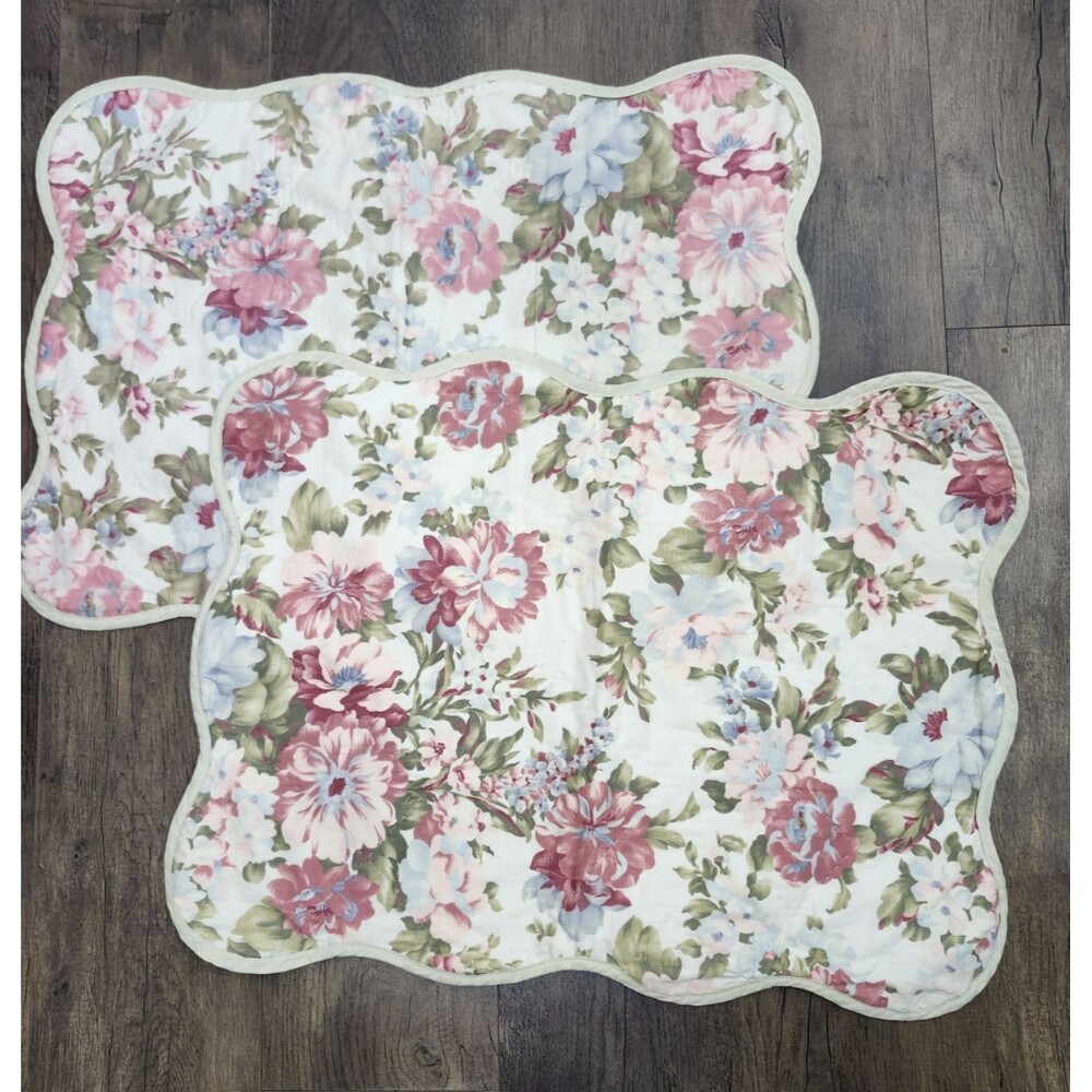 Vtg Shabby Cottagecore Pillow Shams Floral Set of 2